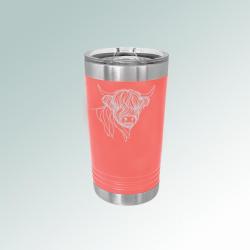 Custom engraved stainless steel 16 oz farm animal tumbler with personalized text and farm animal design. 100+ farm animal designs to choose from.