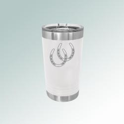 Custom engraved stainless steel 16 oz horse tumbler with personalized text and horse design. 145+ horse designs to choose from.