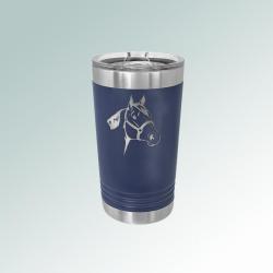 Custom engraved stainless steel 16 oz horse silhouette tumbler with personalized text and horse silhouette. 85+ horse silhouettes to choose from.