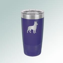 Custom engraved vacuum insulated tumbler with your choice of dog breed and personalized text. 100+ dog breeds to choose from.
