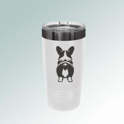 Personalized insulated corgi tumbler with your choice of corgi design and custom engraved text.