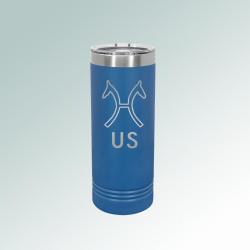 Personalized stainless steel horse breed logo skinny tumbler with your choice of horse breed logo and custom engraved text. 25+ horse breed logos to choose.