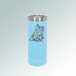 Custom engraved vacuum insulated horse skinny tumbler with your choice of horse design and personalized text. 145+ horse designs to choose from.