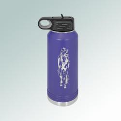 Personalized stainless steel horse silhouette water bottle with your choice of silhouette  & custom engraved text. 85+ horse silhouettes to choose from.