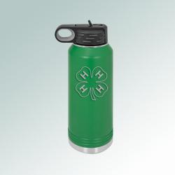 Personalized stainless steel 4-H water bottle with your choice of 4-H logo and personalized text. 4H Water Bottle