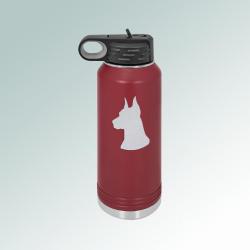Personalized stainless steel doberman water bottle with your choice of doberman design and custom engraved text. 25+ Doberman designs to choose from.
