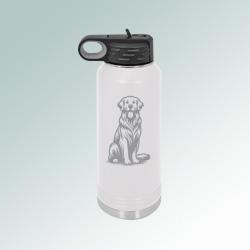 Personalized stainless steel golden retrieve water bottle with your choice of design and custom engraved text. 80+ golden retriever designs to choose from.