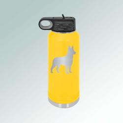Personalized stainless steel dog water bottle with your choice of dog design and custom engraved text. 100+ doberman designs to choose from.