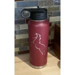 Engraved rearing horse water bottle with a decorative rearing horse.
