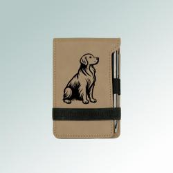 Custom engraved mini golden retriever notepad and pen with a golden retriever design and personalized text. 80+ Golden Retriever designs to choose from.