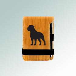 Custom engraved mini dog breed notepad and pen with a dog design and personalized text. 100+ dog breeds to choose from.