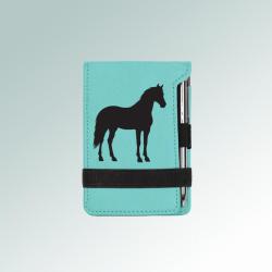 Custom engraved mini horse silhouette notepad and pen with a horse silhouette and personalized text. 85+ horse silhouettes to choose from.