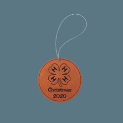 Custom engraved leather Christmas ornament with custom text and a 4-H logo of your choice. 4-H Ornament