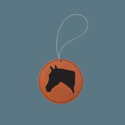 Engraved leatherette horse silhouette ornament with custom text and a horse silhouette of your choice. 85+ horse silhouettes to choose from.