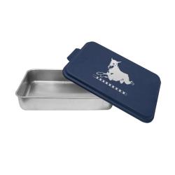 Personalized cake pan with engraved doberman design and custom text. Doberman Cake Pan