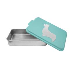 Custom cake pan with your choice of corgi design and personalized text. Corgi Cake Pan