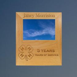 Personalized alder wood 4-H picture frame plaque with your choice of 4-H logo and custom engraved text. 6+ 4-H logos to choose from.