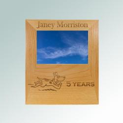 Personalized alder wood dog breed picture frame plaque with your choice of dog breed and custom engraved text. 100+ dog breeds to choose from.