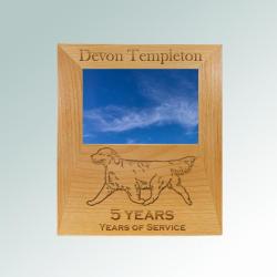 Custom engraved alder wood picture frame plaque with a choice of Golden Retriever design and personalized text. 80+ Golden Retriever designs to choose from.