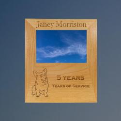 Custom engraved alder wood picture frame plaque with your choice of corgi design and personalized text. 100+ corgi designs to choose from.