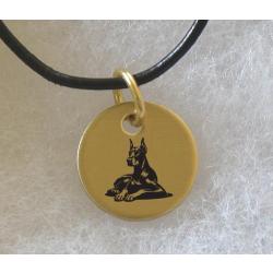 Brass charm necklace with engraved Doberman design of your choice. Doberman Necklace
