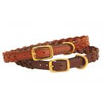 Laced leather dog collar from Tory leather comes with solid brass hardware.