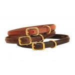 Raised leather dog collar with solid brass hardware and comes in 3 colors.