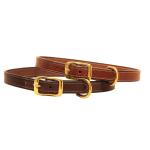 Saddle stitched leather dog collar with solid brass hardware.