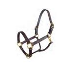 Traditional triple stitched leather horse halter with wheat colored stitching, rolled snap throat snap, adjustable chin and solid brass hardware.