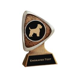 Personalized triad trophy with your choice of dog design and custom engraved text. Dog Trophy