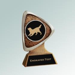 Personalized triad golden retriever trophy with your choice of golden retriever design & custom engraved text. 80+ Golden Retriever designs to choose from.