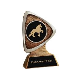 Personalized triad trophy with your choice of horse breed logo and custom engraved text. Horse Trophy