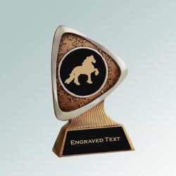 Personalized triad orse breed trophy with your choice of horse breed logo and custom engraved text. 25+ horse breed logos to choose from.