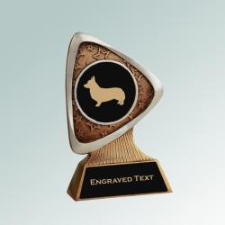Personalized triad corgi trophy with your choice of corgi design and custom engraved text. 100+ corgi designs to choose from.