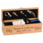 Wine bottle presentation / gift box with engraved doberman design and text. Doberman Wine Gift Set