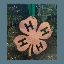 Laser cut 4-H logo wood Christmas ornament comes in 3 sizes and a variety of wood types. 4-H Logo Ornament