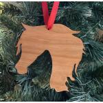 Wood arabian head Christmas ornament with your choice of wood type, size and personalized text. Horse Ornament