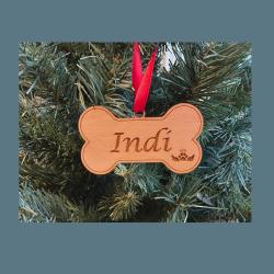 Laser cut dog bone memorial wood Christmas ornament comes in 3 sizes and a variety of wood types. Dog Memorial Ornament