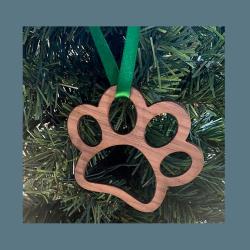 Wood dog paw Christmas ornament with your choice of wood type and size. Dog Paw Ornament