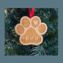 Laser cut dog paw & heart wood Christmas ornament comes in 3 sizes and a variety of wood types. Dog Paw Ornament
