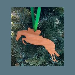 Laser cut jumping horse wood Christmas ornament comes in 3 sizes and a variety of wood types. Horse Ornament