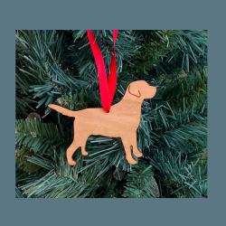 Wood Labrador Retriever Christmas ornament with your choice of wood type, size and personalized text. Lab Ornament