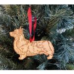 Engraved cutout Pembroke Corgi wood ornament with custom engraved text. Corgi Ornament