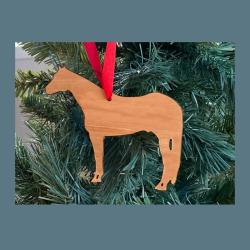 Wood quarter horse Christmas ornament with your choice of wood type, size and personalized text. Horse Ornament