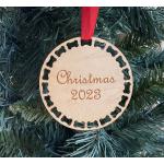 Round wood dog bone Christmas ornament with your choice of wood type, size and personalized text. Dog Bone Ornament