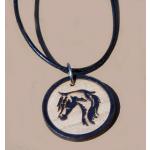 Engraved wood horse head design circle charm.