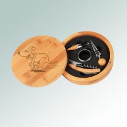 Custom engraved bamboo dog breed wine tools gift set with a laser engraved dog breed design and text of your choice. 100+ dog breeds to choose from.