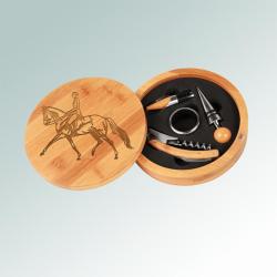 Custom bamboo horse wine tools gift set with laser engraved horse design and text of your choice. 145+ horse designs to choose from.