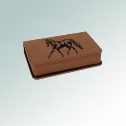 Personalized leatherette horse wine tools gift set with horse design and custom engraved text. Equestrian Gift