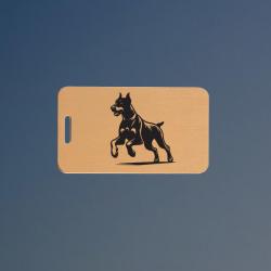 Solid brushed brass doberman luggage tag with engraved text and doberman design image of your choice. 25+ Doberman designs to choose from.